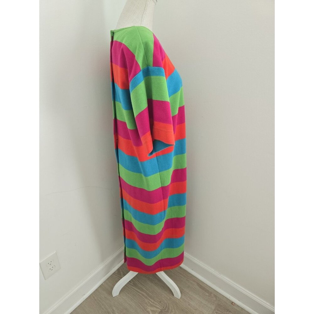 Sharon Young Rainbow Vintage Retro Striped Short Sleeves Maxi Midi Dress L Large - Picture 3 of 13